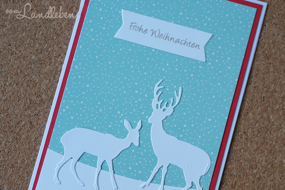 Selbstgebastelte Weihnachtskarte mit Rehen