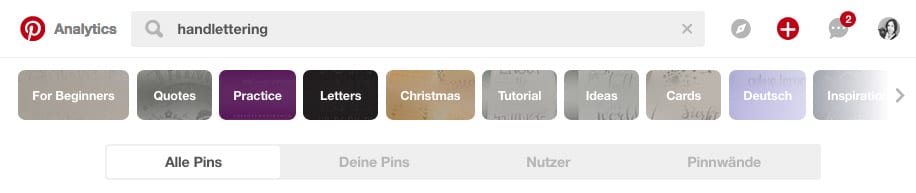 Die Suchfunktion auf Pinterest