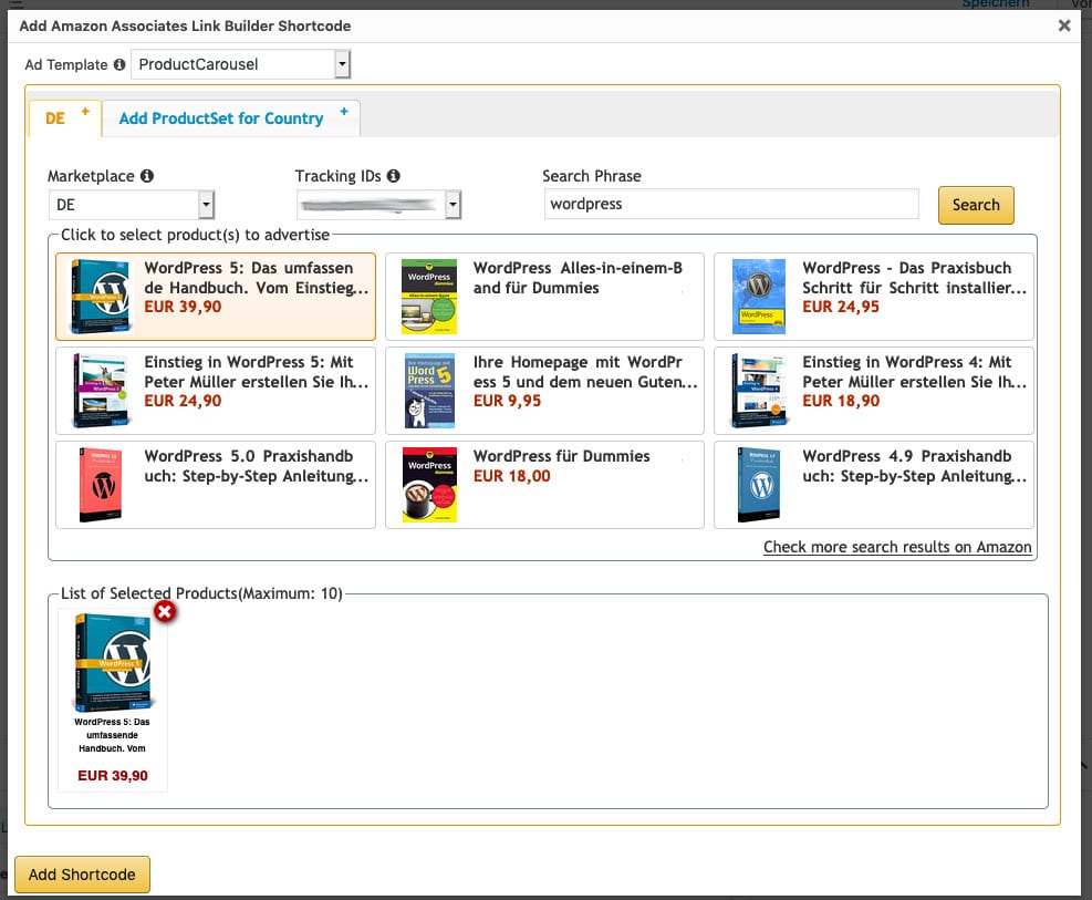 Amazon Associates Link Builder - Gutenberg-Block