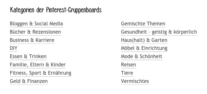 Übersicht über Pinterest-Gruppenboards auf Meergedanken.de