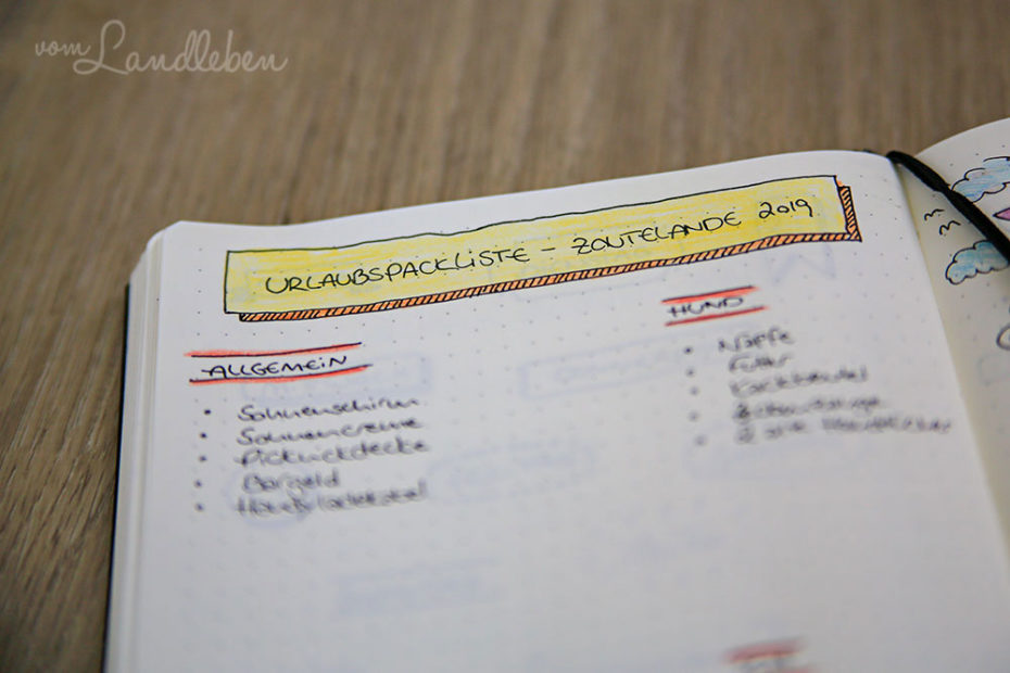 Urlaubs-Packliste im Bullet Journal